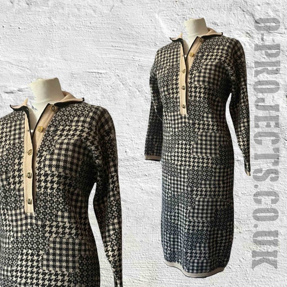 Vintage 1990s knitted dress, checked dogtooth jac… - image 1