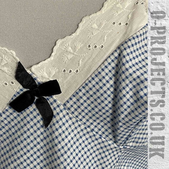 Vintage 1960s, blue white gingham, checked, cotto… - image 3