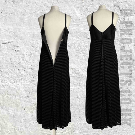 Vintage 1970s black velvet sheer stripe slip dres… - image 7