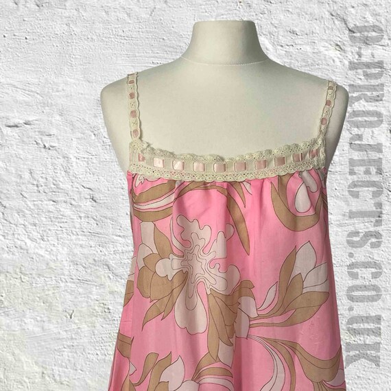 1960s vintage floral slip, night dress, pretty pi… - image 9