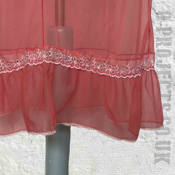 Vintage circa 1960's coral, pink, sheer slip dres… - image 8