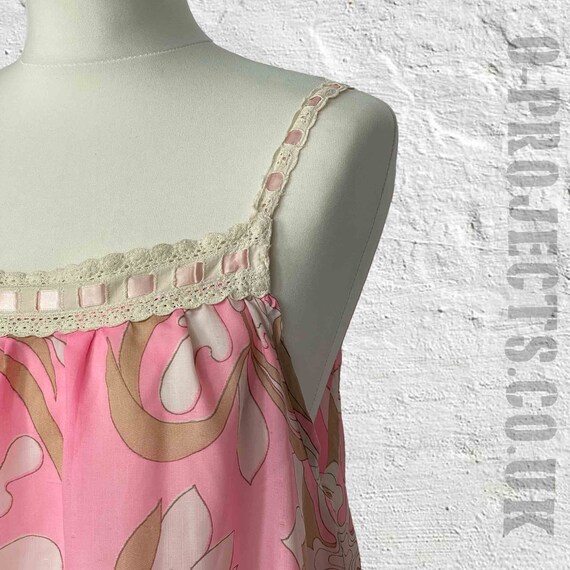 1960s vintage floral slip, night dress, pretty pi… - image 2
