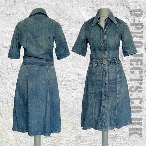 Rare vintage 1970s, blue denim dress, ‘Landlubber’