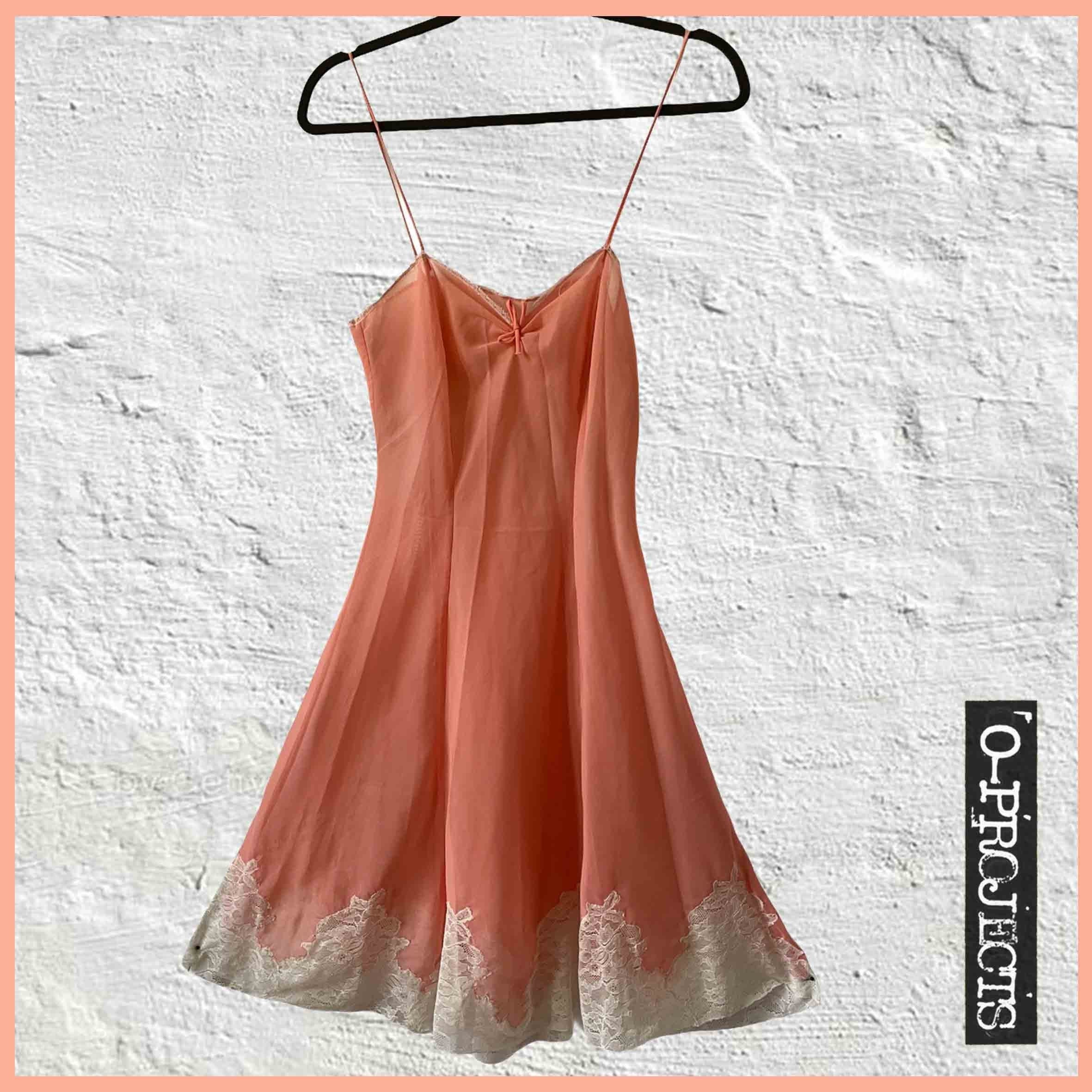 BHS 1970/'s Red Nylon Lace Trim Lingerie Slip Dress PROVA