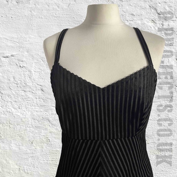 Vintage 1970s black velvet sheer stripe slip dres… - image 2