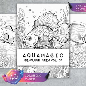 Coloring Pages &quot;Aqua Magic - Seafloor Crew Vol. 01&quot; | Saltsea Fishes | Coloring Book Adults | Greyscale Instant Download PDF
