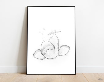 Cute Beluga Whale / White Whale | Drawing | Nursery | Office | living room | gift | black-and-white