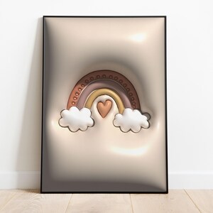 3D Regenboog Poster | Kinderkamer decor in beige | Boho wandkunst | Printbare download | Digitale poster | Directe JPG-download