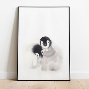 Baby pinguïns geschilderd in aquarel | Poster | Kinderkamer | Babykamer | Cadeau voor geboorte of verjaardag | Pinguïns, Pinguïnkuikens,