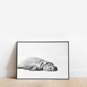 Wall Art &quot;Sleeping Hippopotamus&quot; | dotted | Digital Download | printable | Mural | Posters | input | Housing | gift | Map