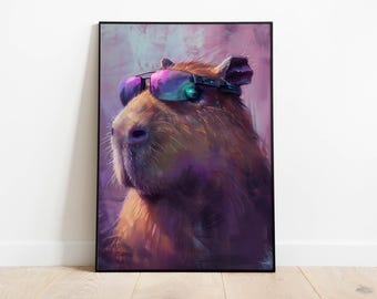 Capybara Poster Printable | Funny Animal Wall Art for Office or Living Room | Oil Painting Style | Instant Download JPGs