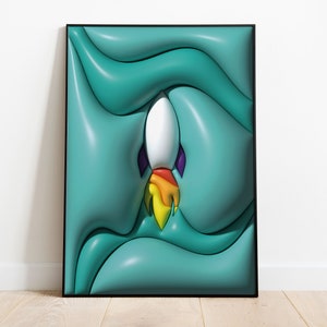 Wall Art &quot;rocket&quot; on turquoise-green | 3D looks | Digital Download | printable | Mural | Posters | Children&#39;s room & Nursery