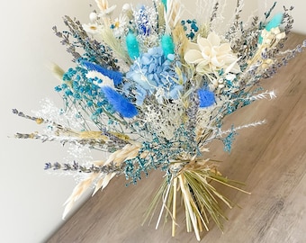 Shades of Blue  Medium dried  lavender bouquet, Dry Floral, Wedding bouquet,  Natural flowers, Boho Bouquet