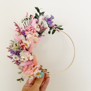 Natural 6"Boho gold dried flowers hoop cake topper,  Minimalist wall decor