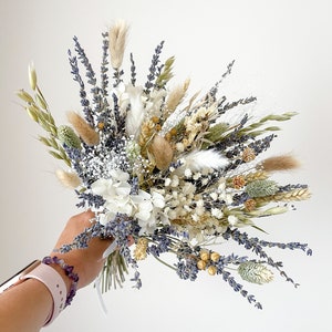 Neutral Medium Dried Lavender Bouquet, Dry Floral, Wedding Bouquet ...