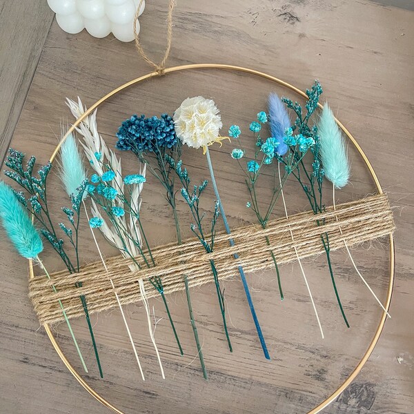 Blue Natural 10"Boho goud gedroogde bloemen hoepel, minimalistisch wanddecor, het is een jongensbaby shower decor