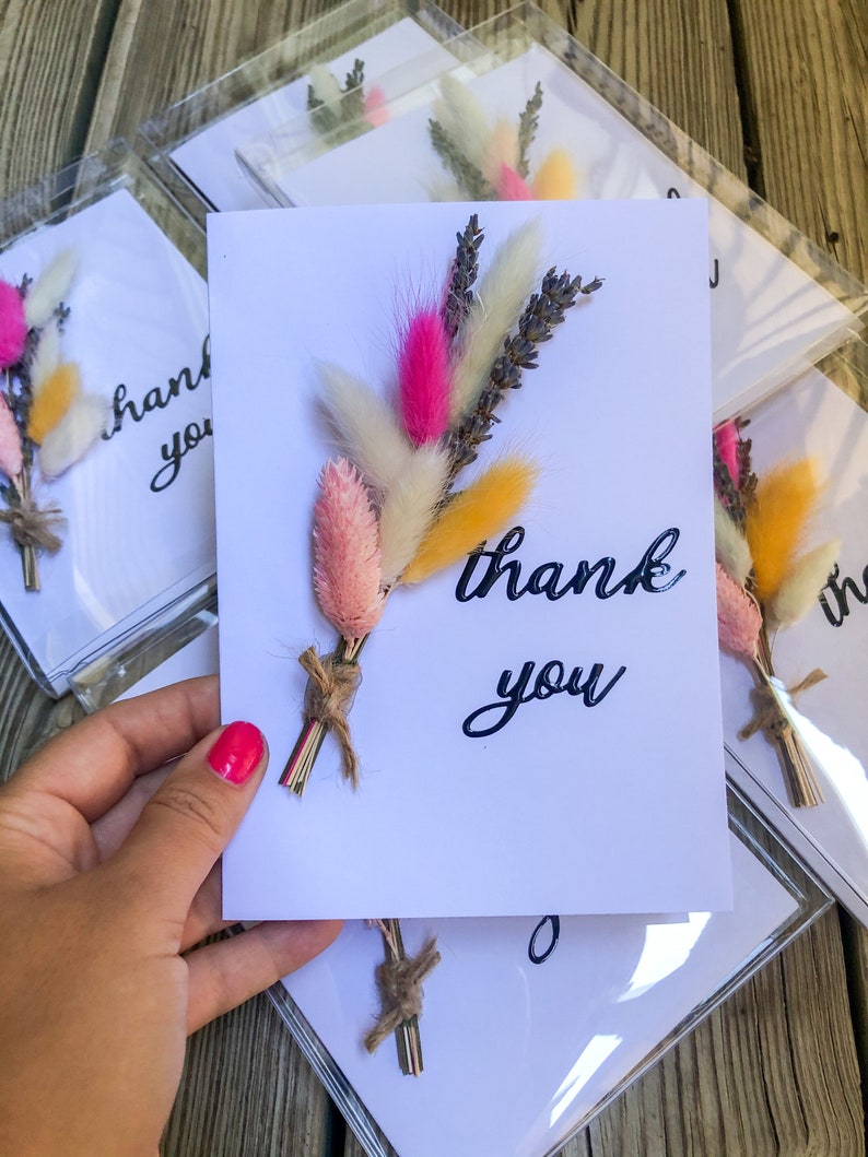 Thank You Natural Card Dried Flowers Handmade Card Lavender | Etsy