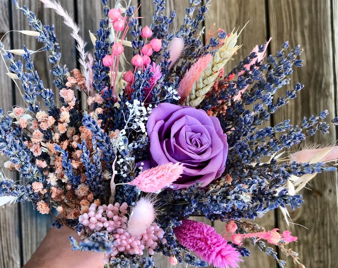 Medium Dried Lavender Bouquet, Dry Floral, Wedding Bouquet, Natural