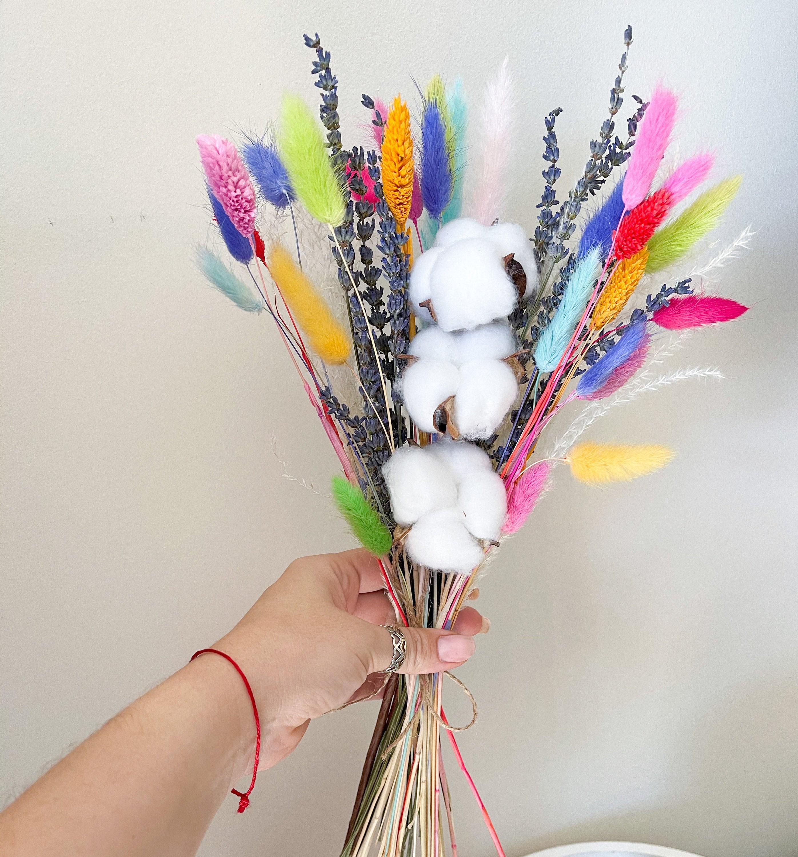 Cotton Multicolor dried flowers arrangement lavender bouquet Dried flower bunch Natural flowers Boho Rainbow Party Theme