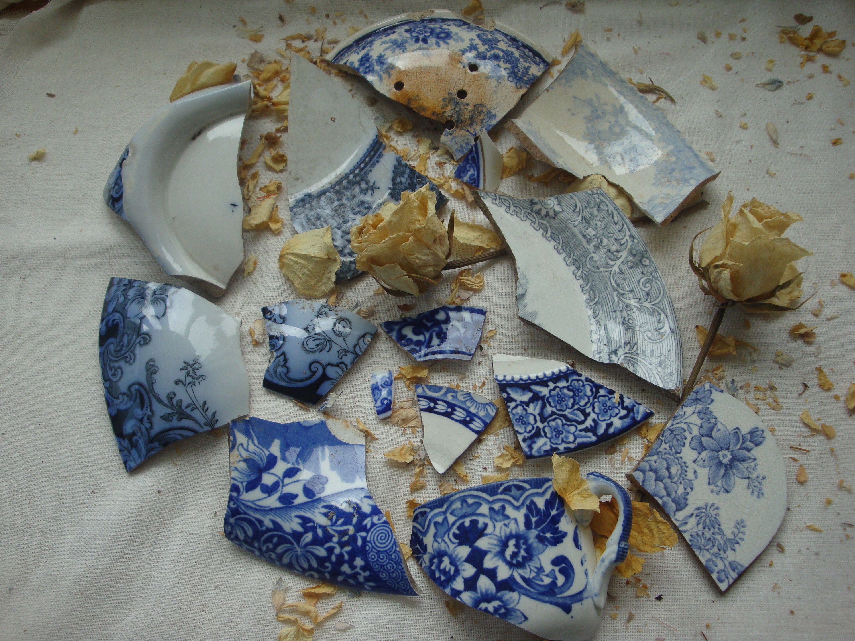 Broken China Pieces Blue and White Patterned China Pieces Etsy