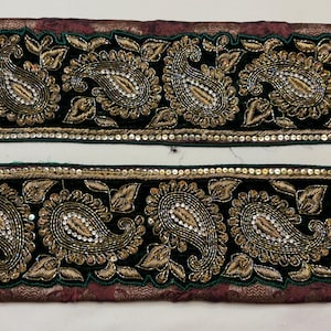 Vintage indische Sari Borte Nähen Perlen Dekorative Zierleiste Zierleisten Hand Gestickt Pailletten Perlen Stein Arbeit Handwerk Dekor DIY Spitze