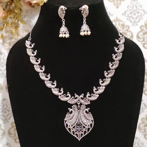 Oxidized Jewelry Set Choker Set German Silver Ethnic Jewelry Set Wedding Jewellery Earrings Oxidized Set