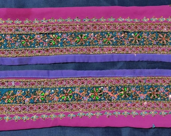 Vintage Indio Sari Borde Costura Bordado Trim Cinta Encaje Antiguo DIY Decoración del Hogar Boda Pared Festiva Colgando Lentejuelas Étnicas