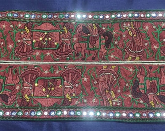 Vintage Embroidered Saree Border, Sequined Ethnic Trim, Craft Ribbon