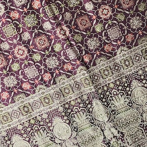 FREE SHIPPING Indian Vintage Black Heavy Saree Pure Satin Silk Woven Tanchoi Saree Indian Sari Fabric Floral 5Yard Soft