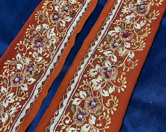 Vintage Indio Sari Borde Costura Bordado Trim Cinta Encaje Antiguo DIY Decoración del Hogar Boda Pared Festiva Colgando Lentejuelas Étnicas
