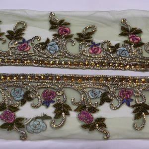 Vintage indische Sari Borte Nähen Perlen Dekorative Zierleiste Zierleisten Hand Gestickt Pailletten Perlen Stein Arbeit Handwerk Dekor DIY Spitze