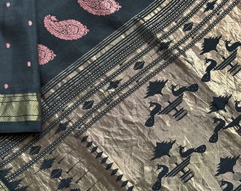 Vintage pura seda saree paithani bordado a mano telar de mano saree boda desgaste vintage sari vintage seda saree bordado indio paithani sari