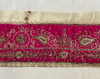 Vintage Sari Border: Hand Embroidered Beaded Trim, Craft DIY Lace