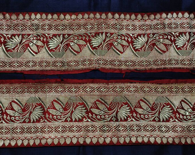Vintage Banarasi Brocade Saree Border, Jacquard Satin Silk Ribbon - Etsy