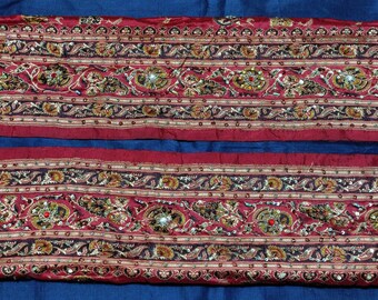 Vintage Indian Sari Border Sewing Embroidered Trim Ribbon Antique Lace DIY Home Decor Wedding Festive Wall Hanging Sequins Ethnic