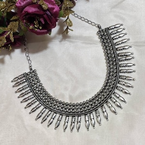 Indian German Silver Necklace Oxidized Indian Jewelry Bollywood Design Jewelry Boho Jewelry Tirbal Oxidised Necklace