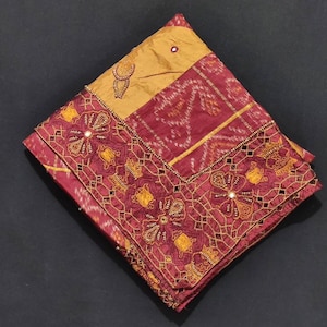 Vintage Indian Dupatta Long Stole Embroidered Pure Silk Sarong Wrap Traditional Ethnic Scarf Neck Wrap Wedding Nikah Shawl Party