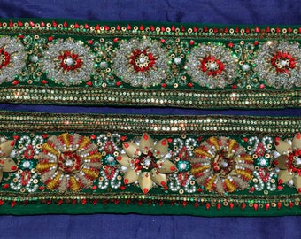 Vintage Hand Beaded Sari Trim, Indian Zardozi Lace, DIY Ribbon Border