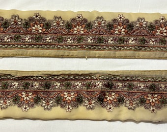 Vintage Indiase Sari Grens Naaien Kralen Decoratieve Trim Antiek Lint Hand Geborduurde Pailletten Kralen Steen Werk Craft Decor DIY Kant