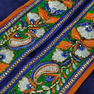 Vintage indiano Sari bordo cucito taglio nastro ricamato pizzo antico fai-da-testa casa decorazione matrimonio festivo muro appeso paillettes etnico immagine 1