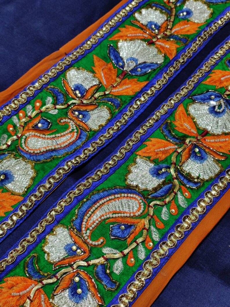 Vintage indiano Sari bordo cucito taglio nastro ricamato pizzo antico fai-da-testa casa decorazione matrimonio festivo muro appeso paillettes etnico immagine 1