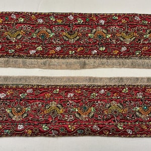 Bordure indienne vintage en sari, couture, bordure décorative en perles, ruban antique, paillettes brodées à la main, travail de la pierre, artisanat, décoration, bricolage, dentelle
