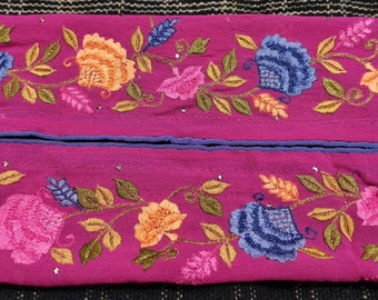 Vintage Embroidered Sari Border, Floral Trim, Indian Ribbon, 2-Inch
