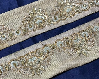 Vintage Indian Sari Border Sewing Embroidered Trim Ribbon Antique Lace, Traditional Embroidery Saree Border