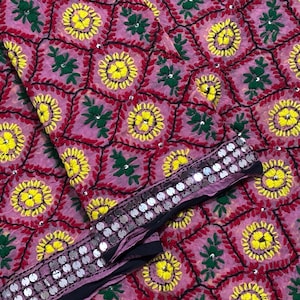 Phulkari haftowana Dupatta, tkanina z żorżety dla kobiet, wielobarwny szalik, Phulkari Dupatta w stylu pendżabskim
