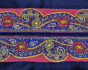 Vintage Sari Border, Hand Embroidered Beaded Trim, DIY Craft Lace