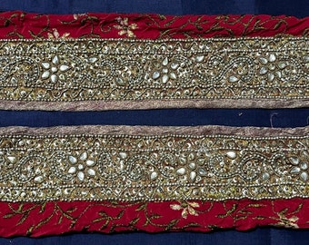 Vintage Indian Sari Border Sewing Embroidered Trim Ribbon Antique Lace DIY Home Decor Wedding Festive Wall Hanging Sequins Ethnic