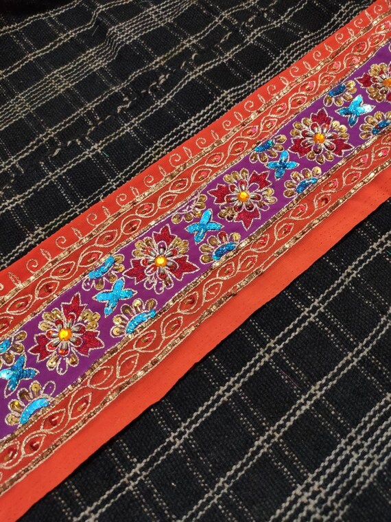 Vintage Embroidered Sari Border, Sequined Indian Trim, DIY Craft Ribbon