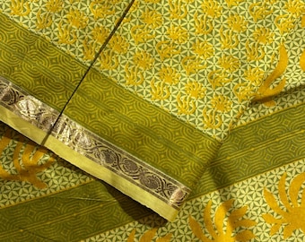 Sari de seda floral vintage, tela india de 5 yardas