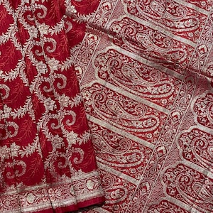 FREE EXPEDITED SHIPPING Vintage Heavy Wedding Saree Pure Satin Silk Woven Banarasi Brocade Indian Sari Fabric Silver Zari 5yard